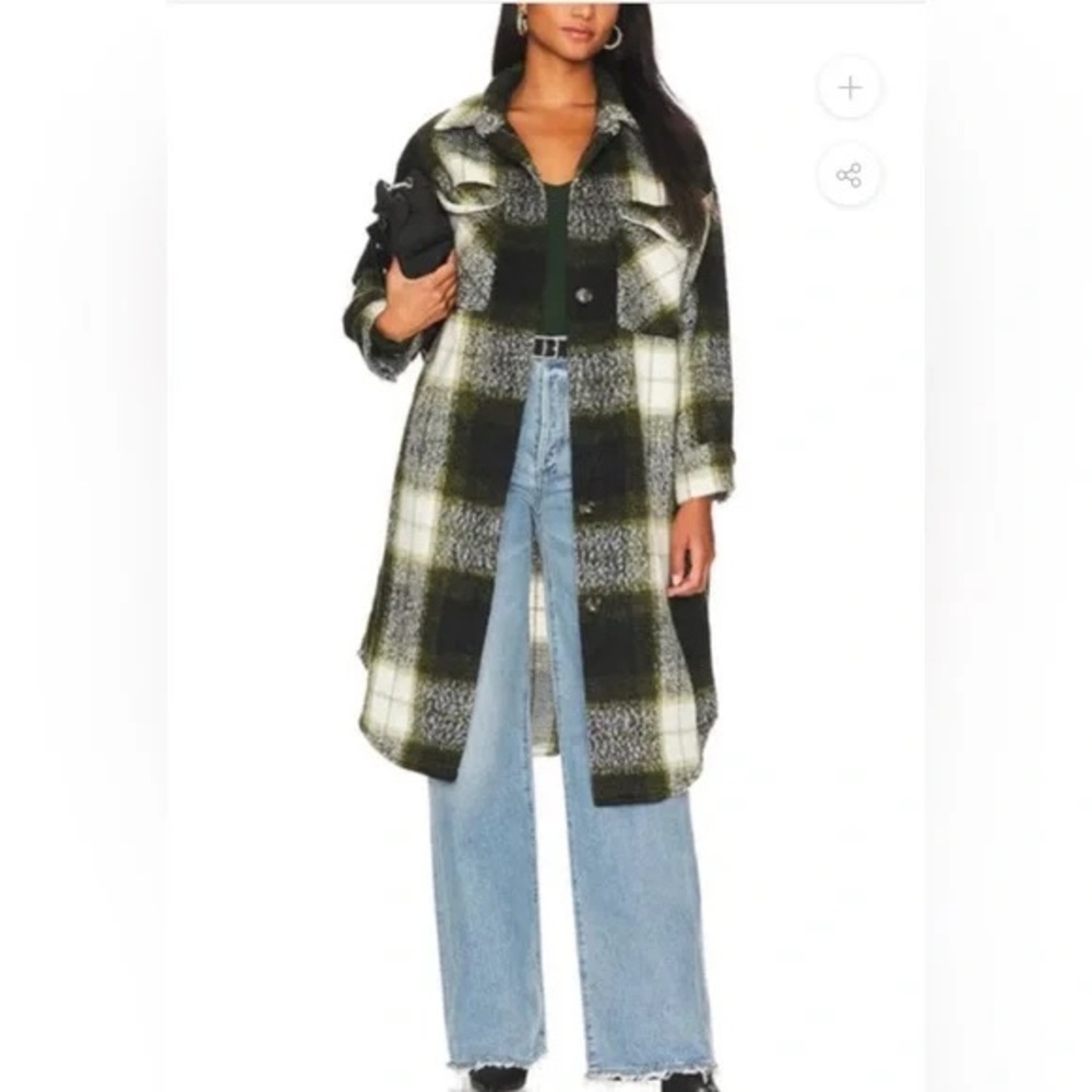 Steve Madden Green and White Plaid Trench Coat New With Tags